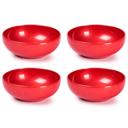 Tradineur - Pack de 4 cuencos de plástico, boles, tazones reutilizables y reciclables, aptos para uso alimentario y microondas, fabricados en España (Granate - Ø 16 cm - 800 ml)