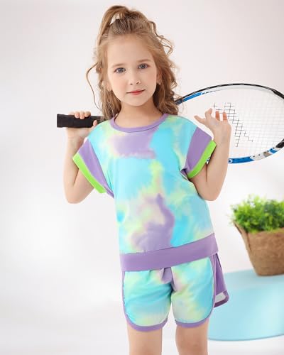 Image of SANMIO Toddler Girl Clothes Summer Toddler Girls Color Block Short Sleeve Shorts Sweatsuit Outfits 2 Piece Clothing Set