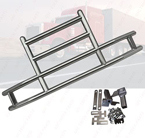 QSC Truck Parts Large Heavy Duty Polished 304 Stainless Steel Deer Guard w/Bracket for Peterbilt 386