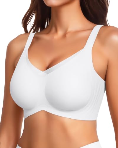 Image of VRVOCIE Wireless Bras for Women No Underwire Crossover V Mesh Seamless Supportive Bralettes Full Coverage Everyday Bra, White X-Small