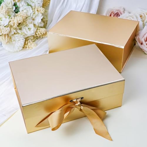 Image of Awestuffs Premium Golden Gift Boxes for Gift Packaging, Reusable Decorative Gift Boxes (23 x 16 x 10 cm) for Hampers, Weddings, Birthdays, Festivals & Corporate Gifts (Pack of 6)
