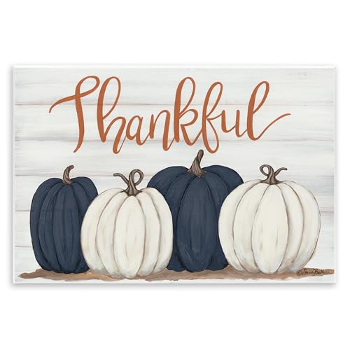 Stupell Industries 'Thankful Greeting with Pumpkins', Wall Plaque Art, 19 x 13 Inches, Easy to Hang and Sturdy, Made in USA, by Sara Baker