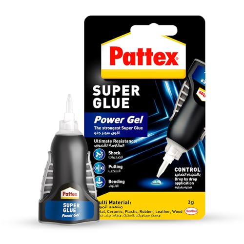 Pattex Super Glue Power Gel Control | All Purpose Clear Adhesive For Flexible Materials with Precise Nozzle | Compatible with Metal Ceramic Rubber Leather & Wood | Dishwasher Safe | 3g (Pack of 1)