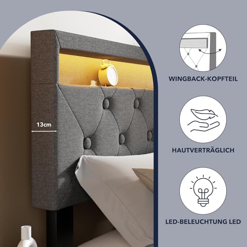 Polsterbett, 140 X 200 cm, Beleuchtung, 2,4-Ghz-Fernbedienung (Inkl. Akku) Bettgestell Bed Frame Bett Gestell Schlafzimmer Set Jugendbetten Bettrahmen – Bild 5