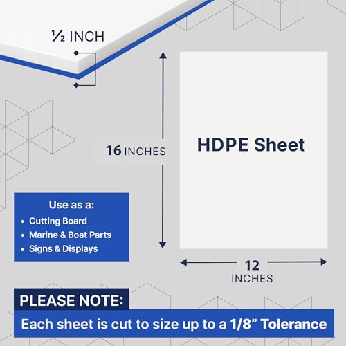 Image of Duco HDPE Sheet 1 /2 Inch Thick 12 inch x 16 inch (1 Pack) - White HDPE Plastic Protector, USA-Made Plastic Sheet for Knives, Signs, Crafts, Shelf Board, and Dishwasher Friendly