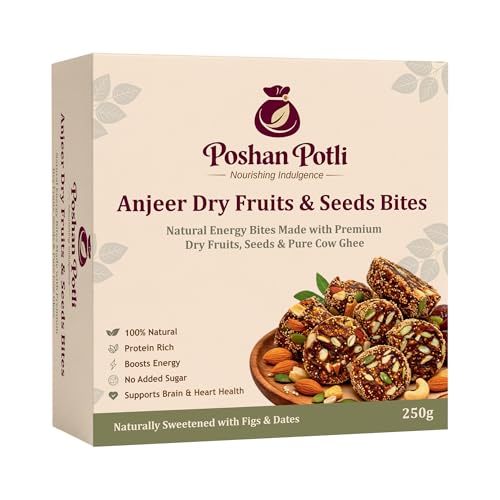 Image of POSHAN POTLI Anjeer and Date Bites 250 gm | Fig Nuts Bites Packed with Nuts and Seeds | Rich in Protein and Energy Naturally Sweet in Fresh | Diabetic-friendly and Healthy Snack