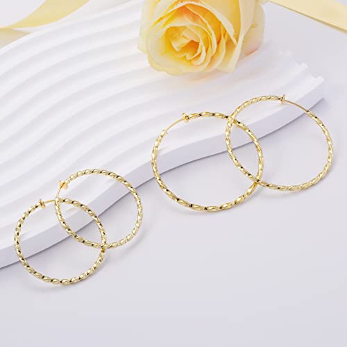 Aretes Clip On Grandes Argolla Enrollada Oro Plata miniatura 3