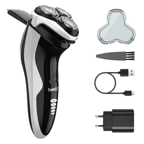 SweetLF Rasoir électrique pour Homme, Utilisation Humide et Sèche, Rechargeable avec Technologie Imperméable IPX7, avec Tondeuse à bBarbe, têtes Rotatives 4D et écran LED