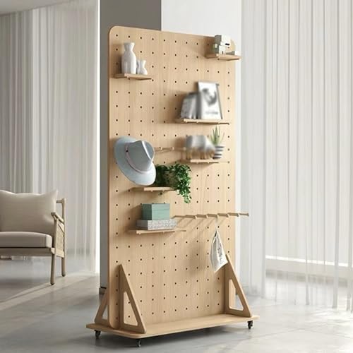 Freestanding Movable Pegboard Organizer Kit, Wooden Display Rack for Garage & Home, Versatile Storage System, 60x126cm, Decorative Wall Panels, Easy Assembly