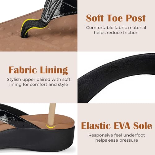 Image of Womens Platform Arch Support Flip Flops | Summer Wedge orthotic Slide Sandals footbed Thong Sandals for Pool Beach