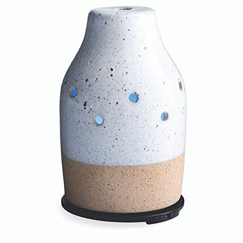 Airome Rustic White Medium Ceramic Essential Oil Diffuser|100 mL Humidifying Ultrasonic Aromatherapy Diffuser 8 Colorful LED Lights, Intermittent & Continual Mist, Auto Shut-Off, White