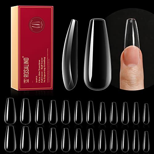 Image of 504PCS Full Cover Long Coffin Nail Tips Clear Fake Nail Tips,ROSALIND Long Coffin Gel Nail Tips for Nails Extension Acrylic False Nails with Box,12 Size Nails for Women DIY Nail Salon