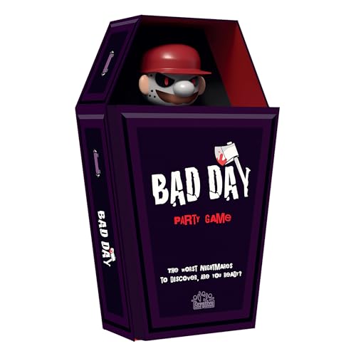 Creative Toys Bad Day Party Game | Juegos de Mesa | Humor Negro | Adivinanza con Packaging Ataúd y Figura Desmontable | Baraja de 40 Cartas sobre Personajes Siniestros | Regalo Original para Fiestas