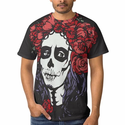 Chemise Tshirt à Manches Courtes avec Imprimé Graphique Artistique de Crâne Fleuri