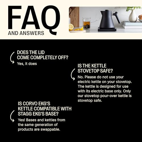 Image of Fellow Corvo EKG Pro Gooseneck Electric Kettle for Pour Over Coffee & Tea | Precise Temp Control, Quick Heating, Stainless Steel, Brew Timer, Scheduling, LCD Display, Hold Mode, 0.9 Liter, Matte Black