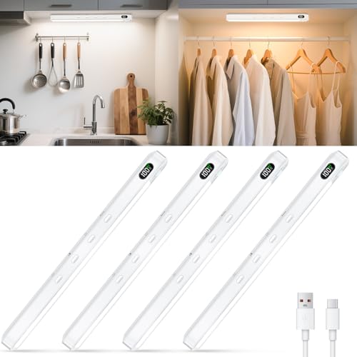 Image of WILLED Under Cabinet & Closet Lights, Motion Sensor, Rechargeable, Magnetic, 3 Color Temps, Dimmable LED Light Bar for Indoor Kitchen Counter (4 Pack, White)