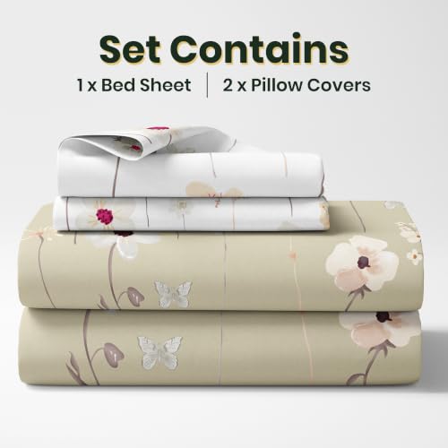 Image of Loreto 100% Cotton Bed Sheet Double Bed with 2 Pillow Covers, 88 x 90 inch