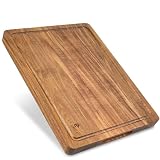 ECENCE Tabla de cortar madera de acacia - tabla madera cocina con canal para jugos y asas laterales, usable por ambos lados para cortar y servir, 40x30x3cm