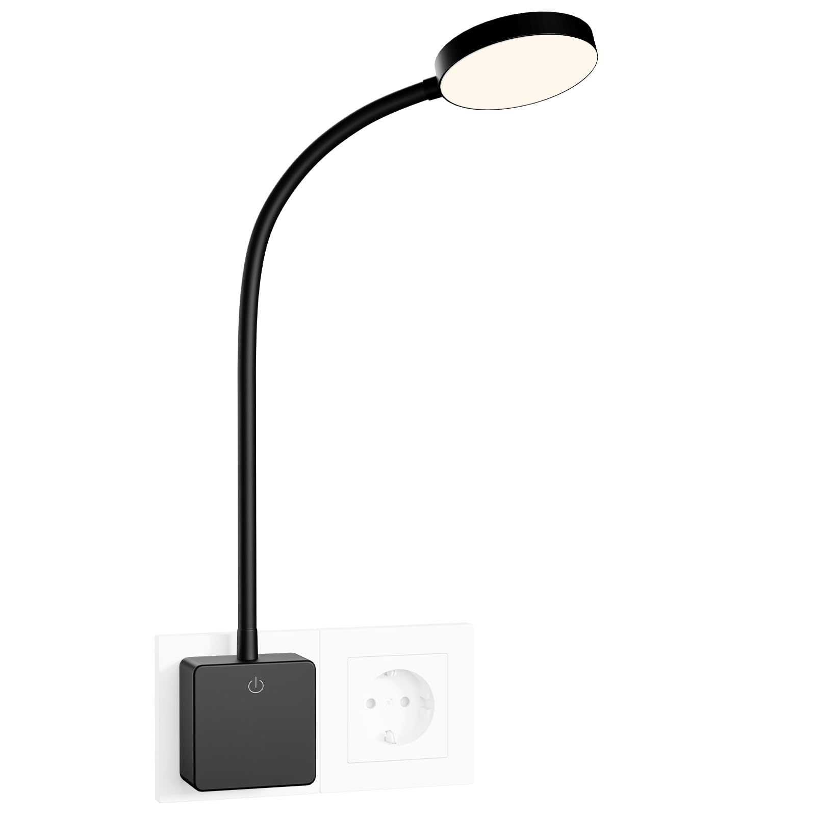 ENUOTEK Dimmbare LED Steckerlampe Steckdosenleuchte Schwarz, LED Wandleuchte Wand Leselampen Schlafzimmer Steckdose Dimmbar mit Stecker und Touch Schalter, 4W 350Lm 3000K 4000K 5000K
