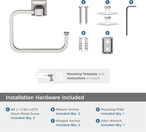 Image of Amerock Mulholland 5-3 /4 inch Brushed Nickel Towel Ring | Decorative bathroom hardware in durable Zinc construction; mounting hardware included for easy installation