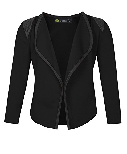 LOTMART Manga Larga Niña Acolchado Hombro Frente Abierto Chaqueta para niño Top Cárdigan - Negro, 13-14 Años