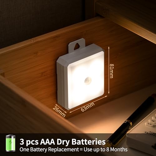 Image of Motion Sensor Night Light Indoor - Cordless Battery Powered Under Cabinet Lighting, Stick-on Magnet LED Closet Lights, Safe Light for Stairs, 4000K Nightlight 3-Pack (Yellow)