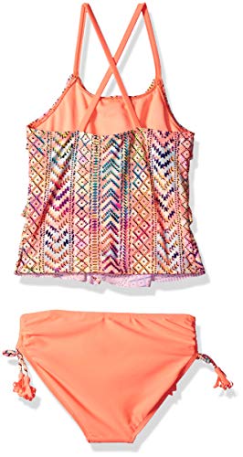 Angel Beach Girls' Triple Ruffle Tankini Swim Set, Orange Tribal Print, 8 #TOP1