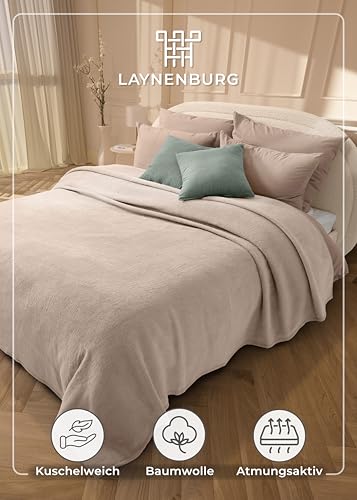 LAYNENBURG Premium Baumwolldecke 150x200 cm - Oeko-TEX 100 - Baumwollmix Kuscheldecke - Decke als Wohndecke, Sofa-Decke & Couchdecke - Wolldecke kuschelig-warm aus Baumwolle (beige)