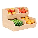 Mathbetock Obst- und Gemüseaufbewahrung aus Bambus, 3-teilig – Stapelbare Vorratsboxen mit Ausziehfunktion für Küche und Speisekammer