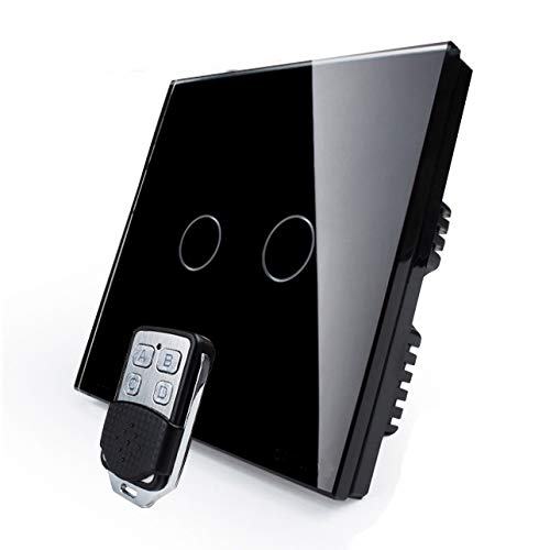 KONOQ Luxury Glass Panel Smart Touch Light Switch - Remote DIMMER (2 Gang / 1 Way, Black)
