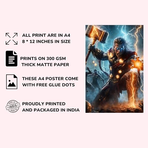 Image of Posters Inc Set of 12 Marvel Heroes Posters for Wall, Home Decoration Items for Living Room, Aesthetic Wall Stickers for Bedroom, Birthday Gift for Men, 300 GSM A4 Size Paper, Glue Dots Included