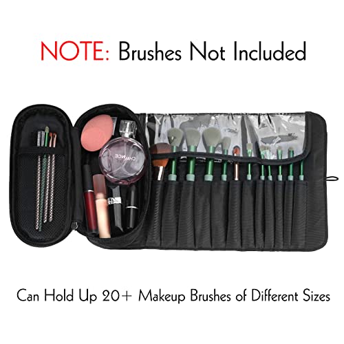 LUEXBOX Portable Folding Makeup Brush Bag, Multifunctional Cosmetics Rolling Storage Case Makeup Brush Holder for Travel, Makeup Brush Organizer Bag (Black)4