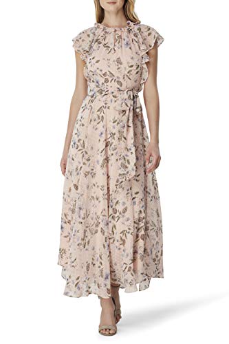 Tahari ASL Women s Flutter Sleeve Tie Waist Maxi Dress, Blushing Botanical, 22W