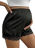 BLENCOT Maternity Shorts for Women Casual Summer Satin Lace Trim Beach Vacation Pregnancy Clothes Fashion 2026 Black X-Large
