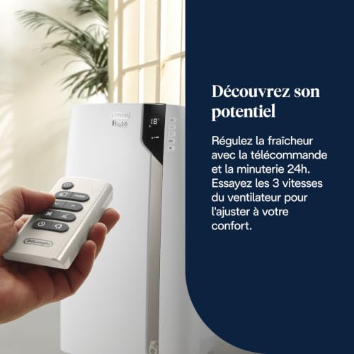 De'Longhi Pinguino Extreme Clim Mobile, pour Pièces jusqu'à 33,5m², Déshumidificateur, Mode Ventilation, 8900BTU, Refroidissement Silencieux, Eco Real Feel, Minuterie 24h, Classe Énergie A+ (PACEX93)