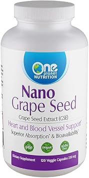 One Planet Nutrition Nano Grape Seed Extract 250 mg Capsules 120 Count, Nano for High Absorption, Supports Overall Health, Non-GMO, Vegan, Gluten-Free