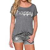 Lowpricenice 2016 Women Loose Happy Printing Short Sleeve Blouse Casual Vest Tops T-Shirt (L)