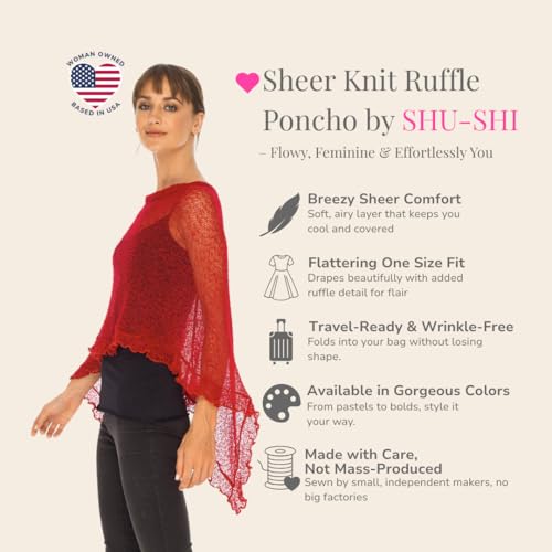 Image of SHU-SHI Women's Sheer Knit Poncho Shrug Lightweight Asymmetrical Ruffle Wrap Dressy Summer Shawl Cover Up Top