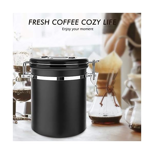 Luxebell Lata para café de acero inoxidable, cierre de aroma, para granos de café de 500 g/1,5 litros, con cuchara de… - Imagen 4