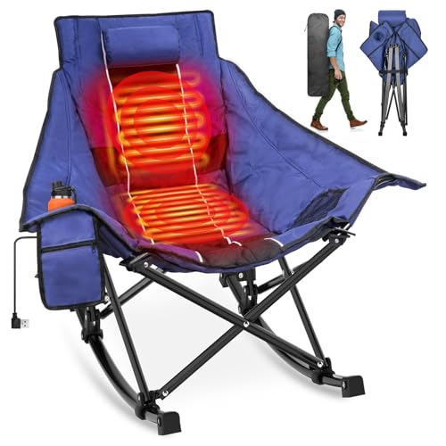 Suteck Heated Rocking Camping Chair, Fully Thicker Padded Heated Camping Chairs for Outdoor Sports...