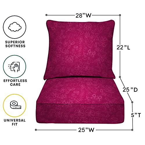 Opnerlknc Outdoor Indoor Patio Deep Seat Cushions Seamless Doodle Floral Flower Butterflies Pink Backdrop Eps8 Poolside Lounge Chair Cushions For Furniture Replacement Seating Cushion #TOP5