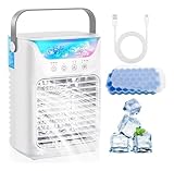 Ventilador de Aire Acondicionado, Mini Enfriador de Aire Evaporativo con 3 Velocidades y 2 Modos de Pulverización, Aire...