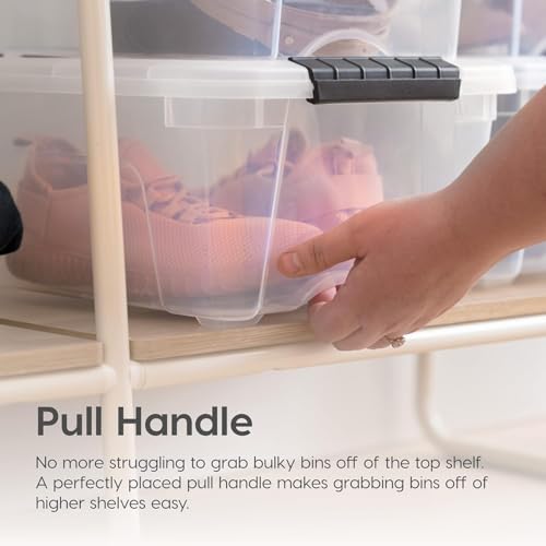 Image of IRIS USA 32 Qt Stackable Plastic Storage Bins with Lids, 4 Pack - BPA-Free, Made in USA - See-Through Organizing Solution, Latches, Durable Nestable Containers, Secure Pull Handle - Clear