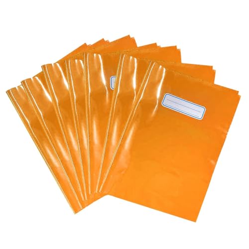 ICE TOYS 7 Hefthüllen einfarbig orange mit Platz zum Schreiben des Namens Materie Klasse mit Lesezeichen für die Schule (Orange)