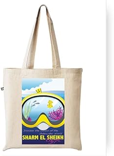 شنطة توت قماشية للغوص من شرم الشيخ مصنوعة من القطن الطبيعي بتصميم مطبوع على الشاطئ