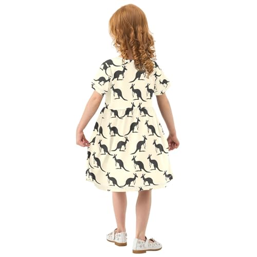 ALAZA Kangaroo Silhouette Funny Toddler Girls Dress Short Sleeve A-line Dress 2-8 Years3