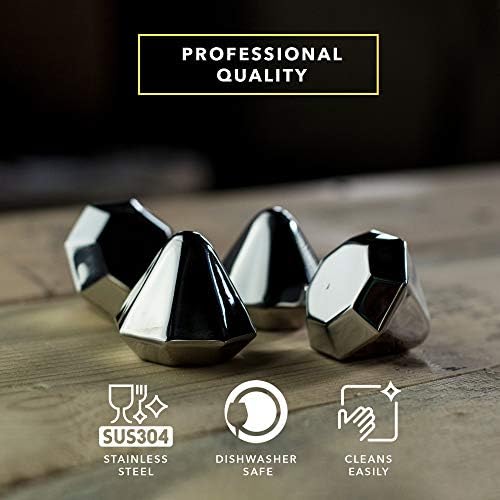 Dragon Glassware Diamond Whiskey Stones, Freezable Stainless Steel Ice Cubes for Colder Drinks, Gift Boxed - Set of 4