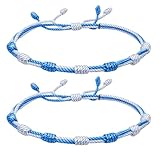 cotigo Pack 2 Pulseras Bandera Galicia de Hilo Ajustable – Pulseras a Juego Azul y Blanco, Estilo Tradicional Gallego, Unisex (Bandera Galicia)