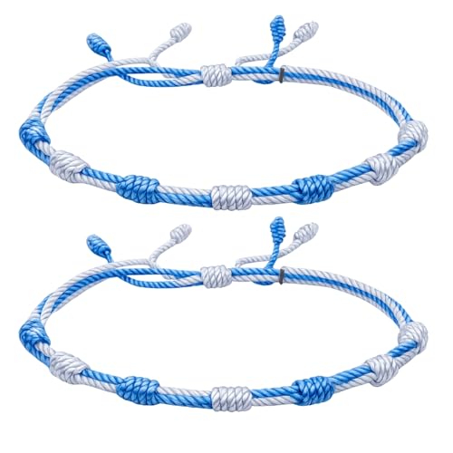 cotigo Pack 2 Pulseras Bandera Galicia de Hilo Ajustable – Pulseras a Juego Azul y Blanco, Estilo Tradicional Gallego, Unisex (Bandera Galicia)
