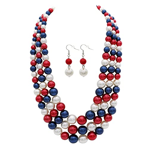 We We AA001 Three Layers Faux Pearl Necklace For Women Multi Strand Pearl Necklace Earrings Set 1920S Pearl Costume Jewelry cover
